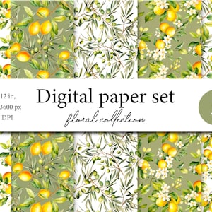 Olivenzweige Aquarellpapier - Grüne Blätter digitales Papier - Aquarell Musterdesign - Grüne Blätter Scrapbook Papier