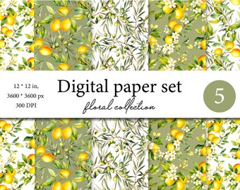 Olive branches watercolor digital paper - Green leaves digital paper - Watercolor seamless pattern - Green leaves scrapbook paper