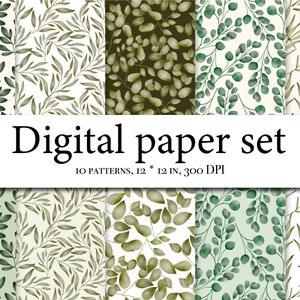 Patronen clipart met zacht blad digitaal papier - aquarel scrapbookpapier - naadloze patronen - digitale achtergrond - bloemenbladeren