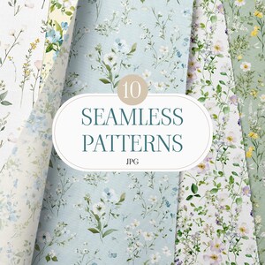 Papier numérique Esthétique Fleurs sauvages, Aquarelles de prairies de fleurs, Papier numérique Petites fleurs, Motifs sans couture, Ensemble de papier aquarelle