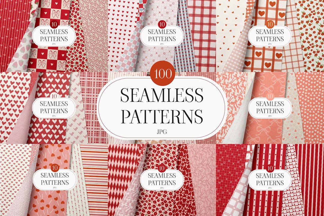 100 Seamless Valentine Patterns Bundle, Heart Gingham Plaid Digital ...