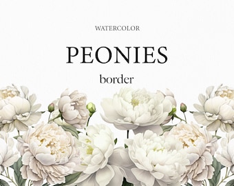 Watercolor Peony Floral Clipart - Wreath White Peony Flowers png - Floral clipart for invites - Peonies bouquet wreath - Digital clipart PNG