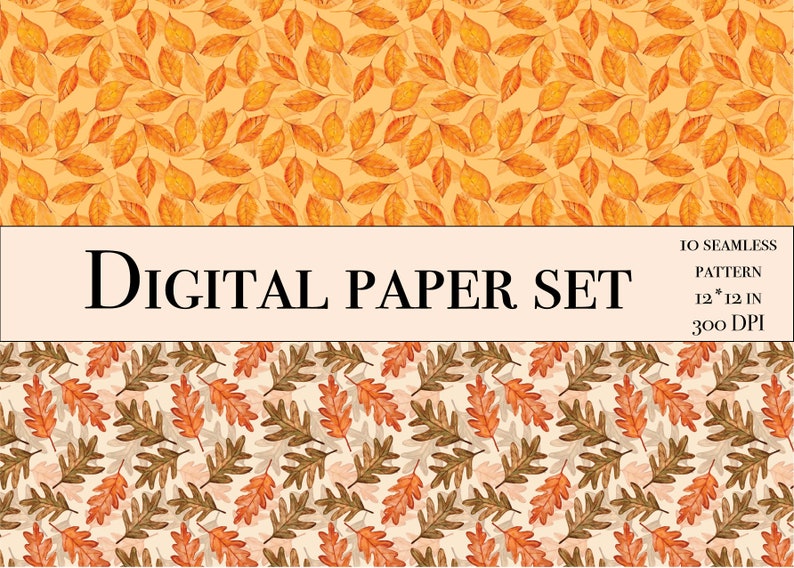Watercolor Fall Leaves Digital Paper - Autumn Pattern - Rustic ...