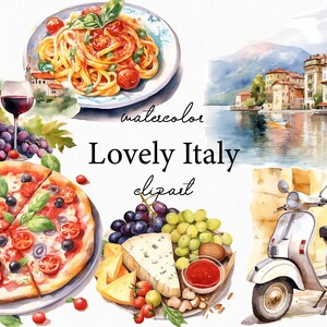 Watercolor Italy clipart - Italian Vacation Png - Italy png clipart - Pizza - Toscana scenery clipart - Digital clipart PNG
