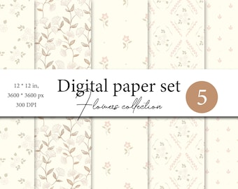 Elegante bloemen digitale papierset, boho-plakboekpapier, boho-achtergronden, digitaal papier voor commercieel gebruik, boho-patronen, schattige boho