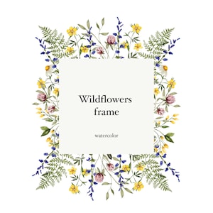 Watercolor Wildflowers Frame Clipart  Wild Flowers Clipart Summer Field Watercolor Floral Frame Botanical Clipart