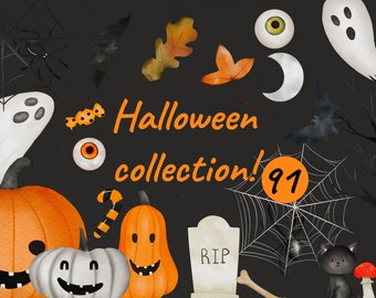 Clipart d'Halloween - Halloween mignon - Clipart d'automne - Décor de fête d'Halloween - Trick Or Treat - Citrouille imprimable - Halloween PNG - Spooky