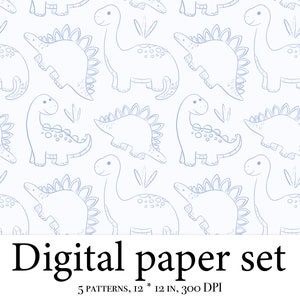 Carta digitale dinosauro, carte scrapbook jurassic, carta da parati dinosauri, sfondo compleanno Modelli sfondo dinosauro Simpatico dinosauro immagine 7