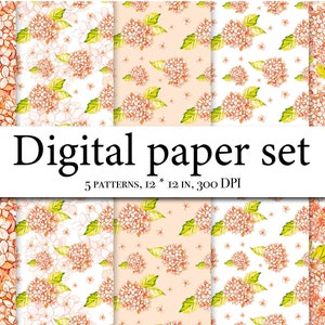 Watercolor  digital paper pack, hydrangea scrapbook, hydrangea seamless pattern, seamless pattern clipart with hydrangeas, floral background