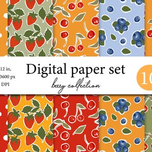 Clipart de motifs avec baies - assortiment de baies - paquet de papier numérique - papier de scrapbooking - tissu - fond de fruits - papier de scrapbooking fruits