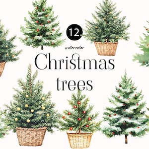 Aquarell Winter Clipart - Aquarell Weihnachtsbaum - Aquarell Weihnachtscliparts PNG - Geschmückter Weihnachtsbaum - Weihnachtscliparts