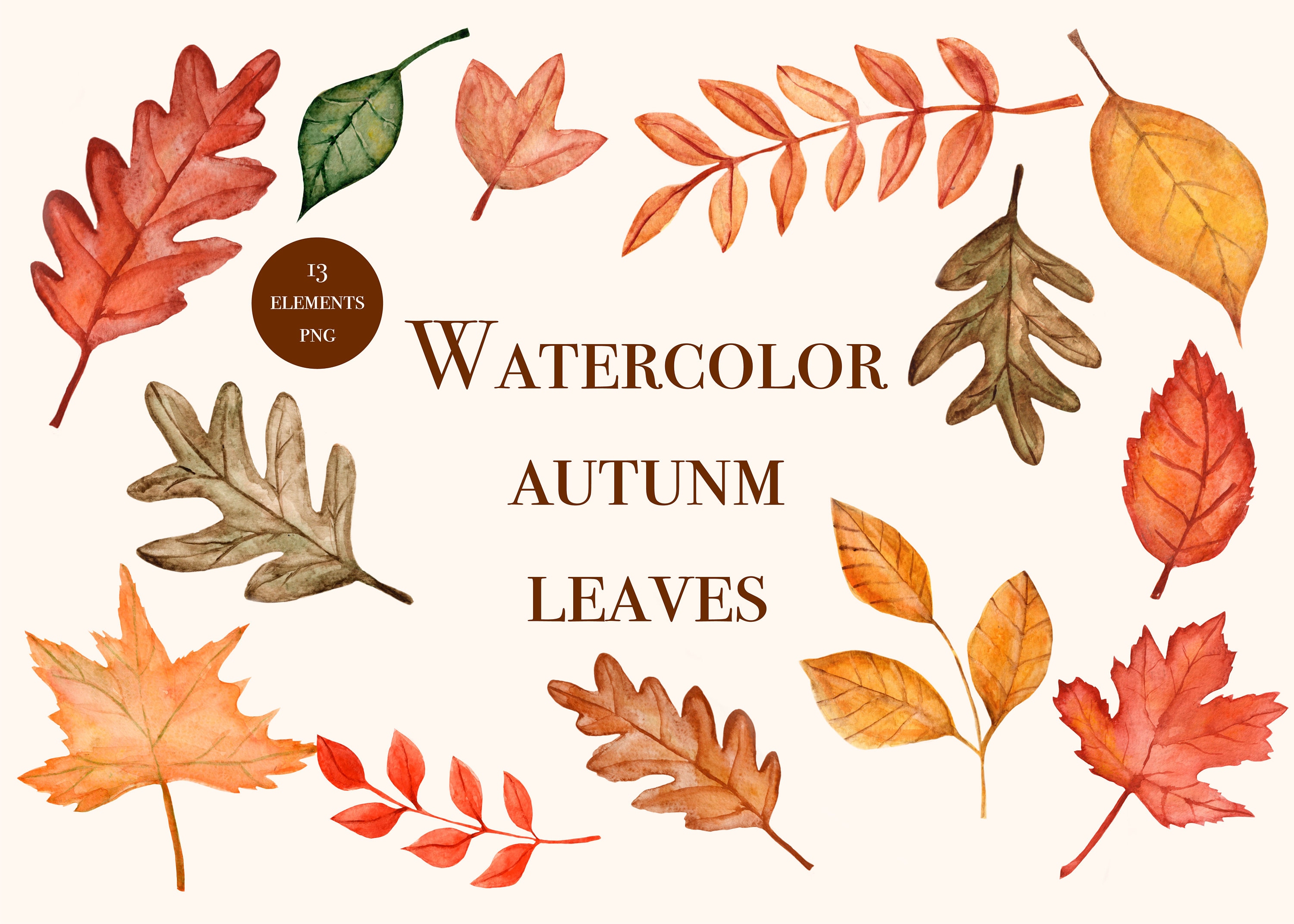 Fall Leaves Clip Art Watercolor Fall Clipart Floral Green Red Brown ...