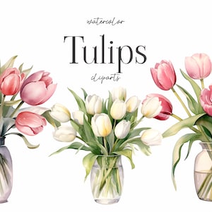 Watercolor Tulips clipart - Watercolor floral clipart png - Watercolor flowers png - Spring flowers - Tulips clipart for wedding invite png