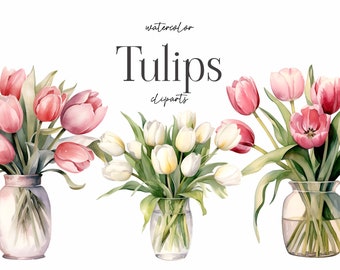 Watercolor Tulips clipart - Watercolor floral clipart png - Watercolor flowers png - Spring flowers - Tulips clipart for wedding invite png