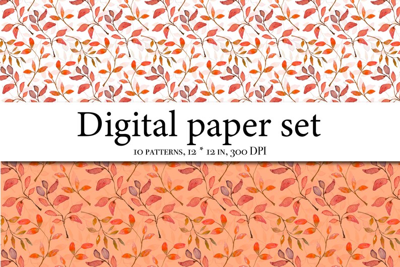 Watercolor Fall Leaves Digital Paper - Autumn Pattern - Rustic ...