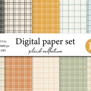 Earth Tone Plaid Digital Paper Pack - Digital Tartan Plaid Paper - Plaid Pattern - Instant Download - Commercial Use - Natural Plaid