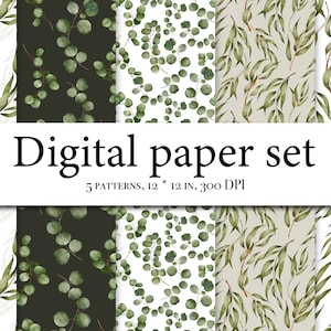 Patronen clipart met zacht blad digitaal papier - aquarel scrapbookpapier - naadloze patronen - digitale achtergrond - bloemenbladeren