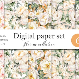 Digitales Papier mit Aquarellfarben, Pfingstrosen-Sammelalbum, Pfingstrosen-nahtloses Muster, nahtloses Muster Clipart mit Pfingstrosen, floraler Hintergrund 002