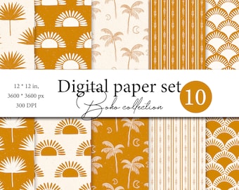 10 papéis digitais sem costura boho, papel de scrapbook boho, fundos boho, papel digital de uso comercial, padrões boho, boho fofo