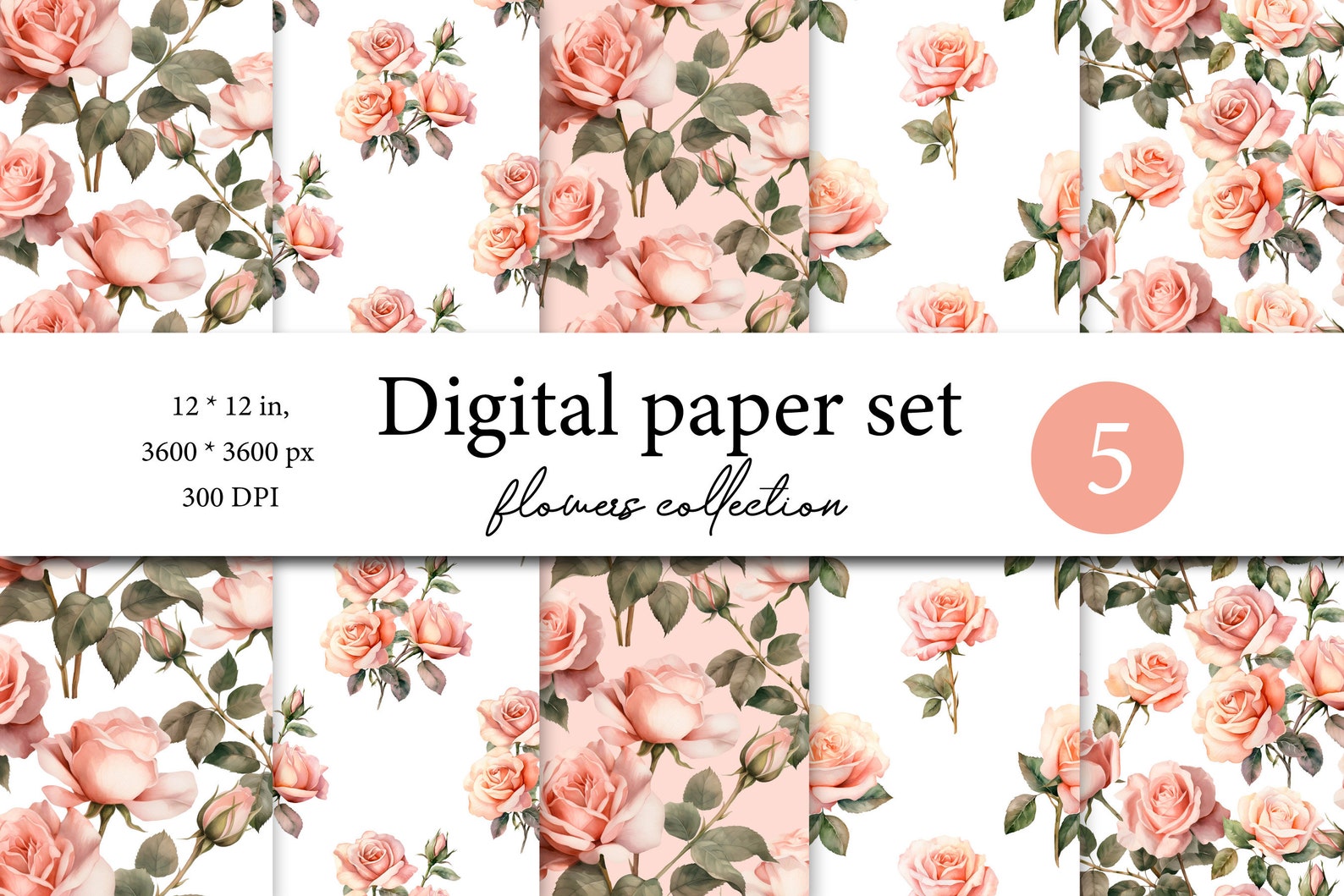 Watercolor Blush Rose Digital Paper Pack, Blush Roses Scrapbook, Roses ...