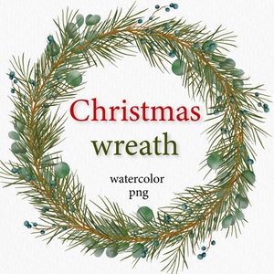 Christmas Clipart Watercolor - Winter Greeneryn - Watercolor Wreath Clipart - Winter Wreath - Pine Cone Wreath - Winter Berries Wreath