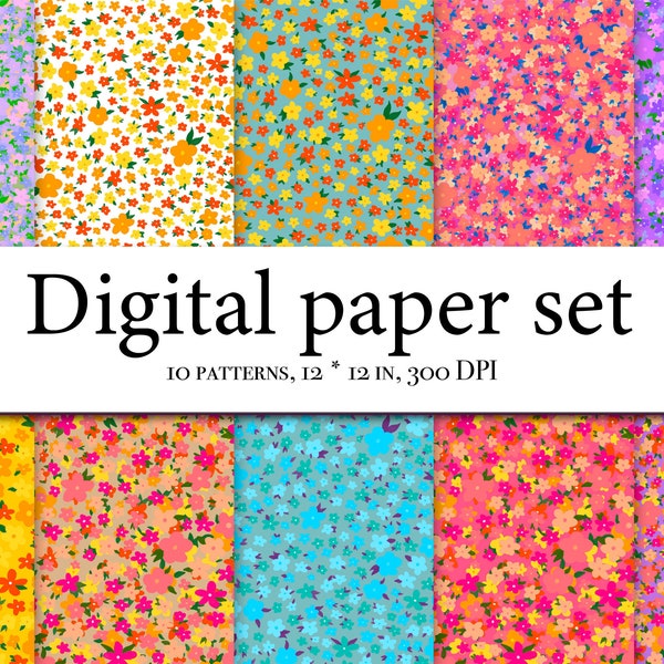 Pattern clipart with Flowers Digital Paper- Flowers Seamless Pattern- Floral Prints -Flowers Background -Spring - Floral Digital Paper
