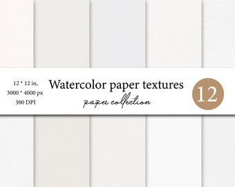 Watercolor Digital Papers - Watercolour Paper Textures - Paper Digital Backdrop - White Paper Texture - Digital Scrapbook Paper Clipart