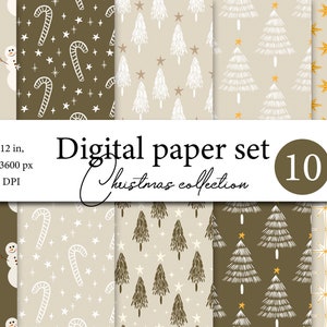 Ensemble de papier numérique de Noël - modèle sans couture de Noël - papier de scrapbooking numérique de vacances - papier de vacances - fond de Noël