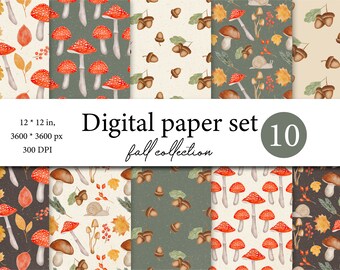 Cozy Fall Vibes: Paquete de papel digital de otoño de descarga instantánea, Patrones sin costura, Papel digital de otoño, Patrón sin costuras de hojas de otoño, Cosecha