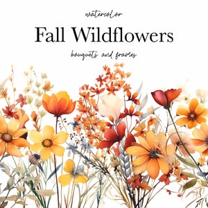 Aquarell Blumen Clipart - Aquarell Herbstblumen - Herbst Wildblumen Clipart png - Blumenrand - Hochzeit Clipart braun neutrale Blumen