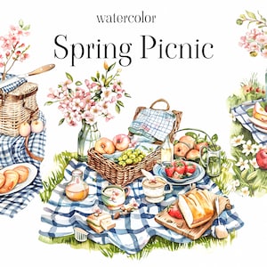 Watercolor Spring Clipart png - Spring Picnic Clipart - Spring scenery - Watercolor Picnic Outdoor Clipart - Watercolor Spring Clipart