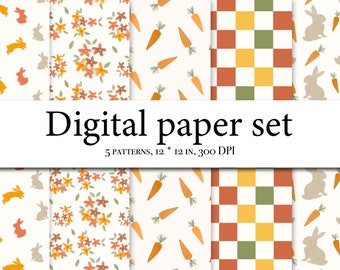 Easter seamless pattern - Watercolor paper Easter - Digital paper - Happy Easter -  Bunny Pattern Carrot Background
