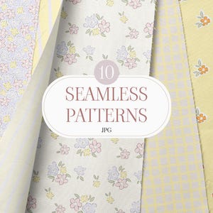 Lot de motifs floraux pastel sans couture - 10 arrière-plans JPG vintage doux pour le tissu, le scrapbooking et la conception numérique - Papier numérique fleurs