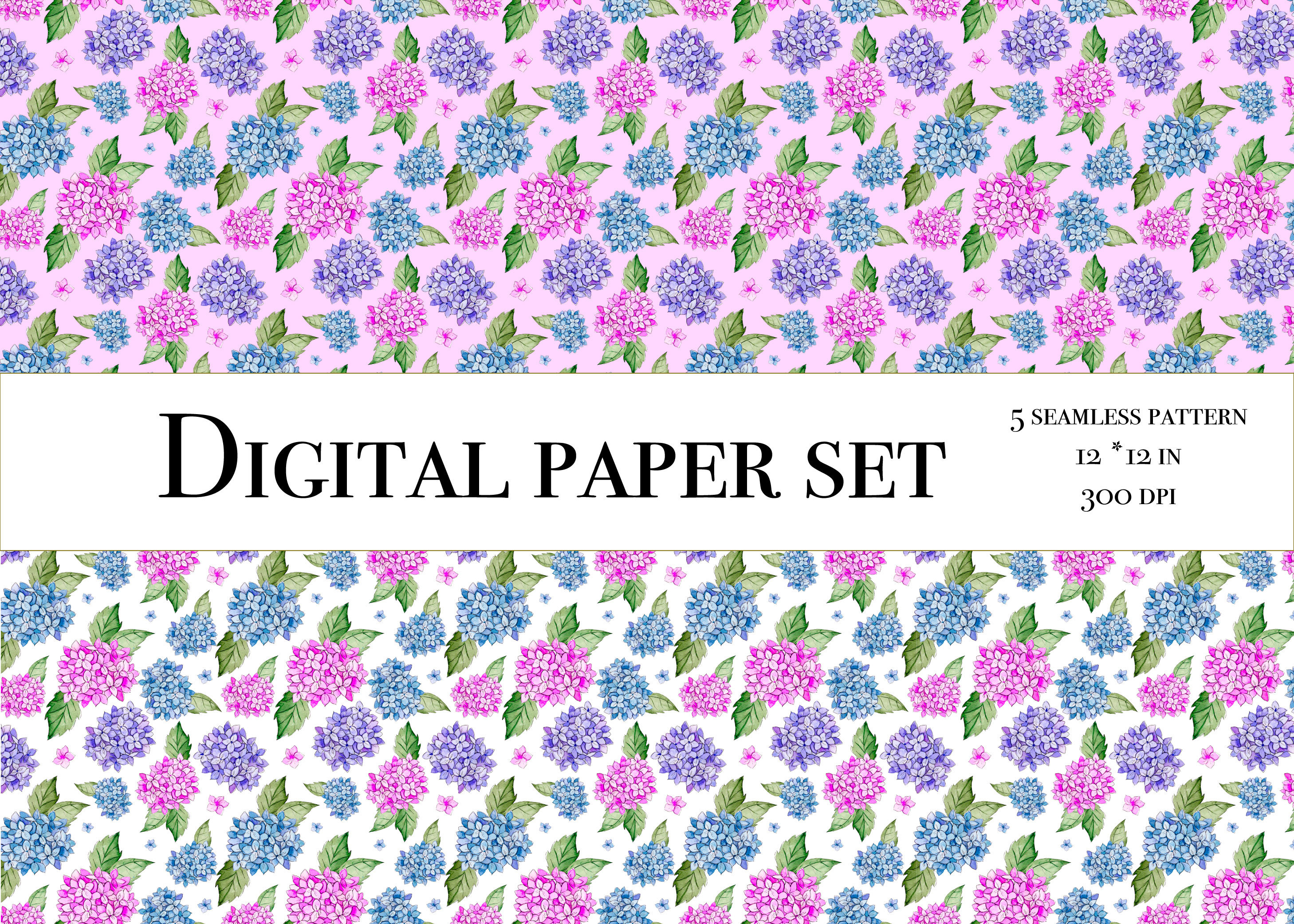 Watercolor Digital Paper Pack, Hydrangea Scrapbook, Hydrangea Seamless ...