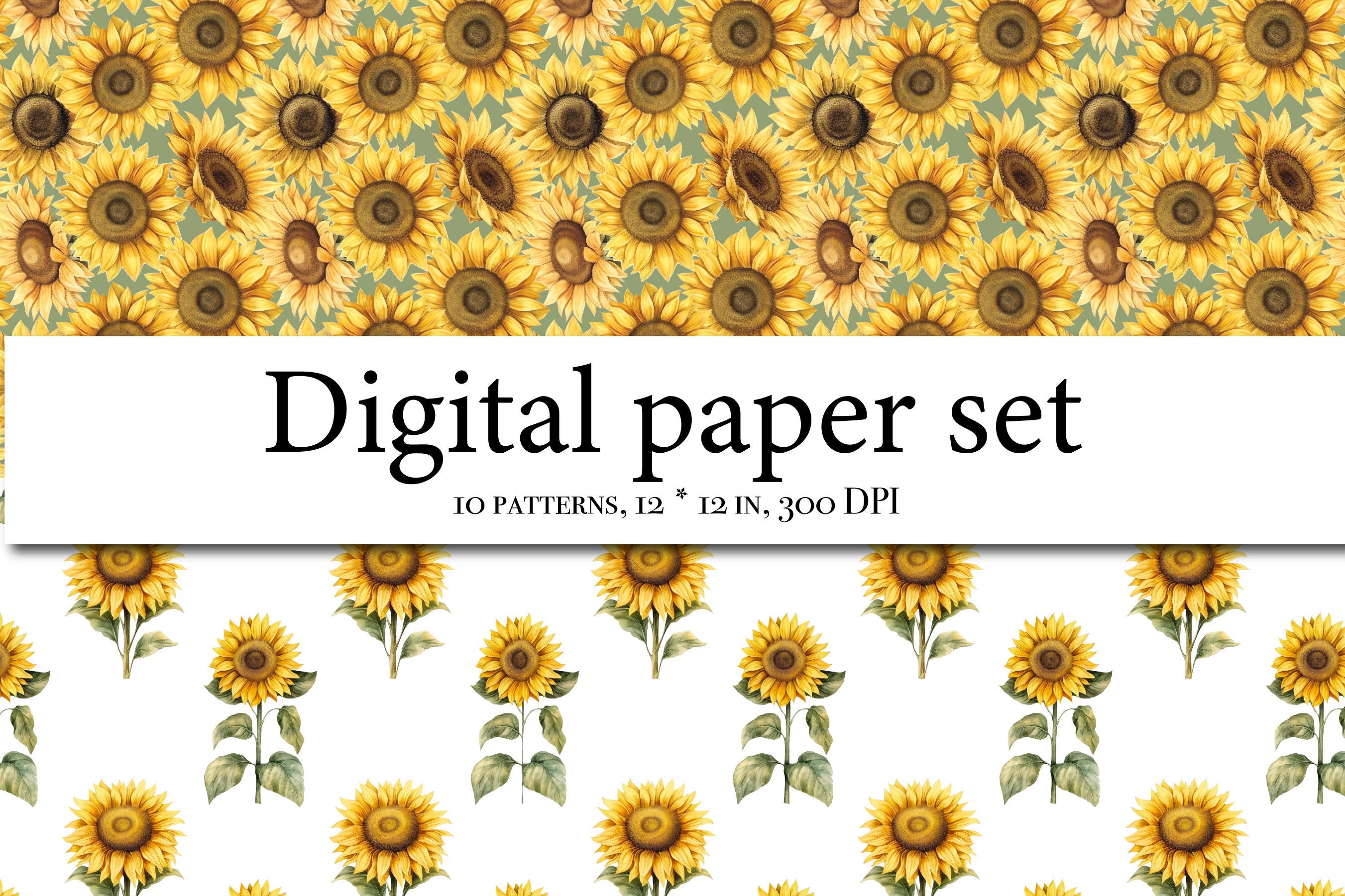 Boho Sunflower Digital Paper, Sunflower Seamless Pattern for Fabric ...