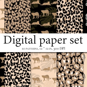 Papier numérique léopard, modèle sans couture avec léopard, clipart papier numérique, papier numérique jungle, impression léopard en téléchargement numérique
