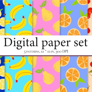 Muster Clipart mit Fruity Summer Digital Paper Pack - Abstrakter Druck Nahtloses Muster - Helle Frucht Zitrone - Tropischer Druck Digitaler Download