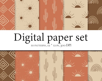 10 papéis digitais sem costura boho, papel de scrapbook boho, fundos boho, papel digital de uso comercial, padrões boho, boho fofo