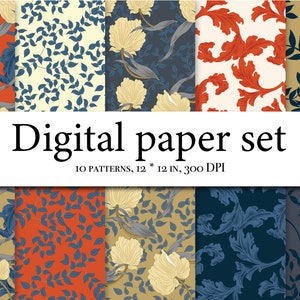 William Morris Digital Paper, William Morris Seamless Pattern, Botanical Floral Patterns, Victorian Digital Papers, Arts and Crafts Movement
