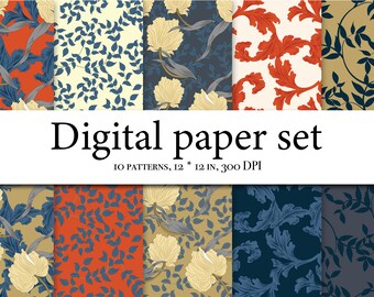 William Morris Digital Paper, William Morris Seamless Pattern, Botanical Floral Patterns, Victorian Digital Papers, Arts and Crafts Movement