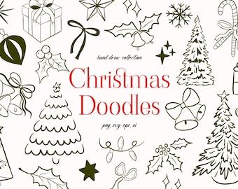 Julklappar Clipart-samling – Handritade högtidsikoner i png, svg, eps, ai, handritade klotter clipart för högtider