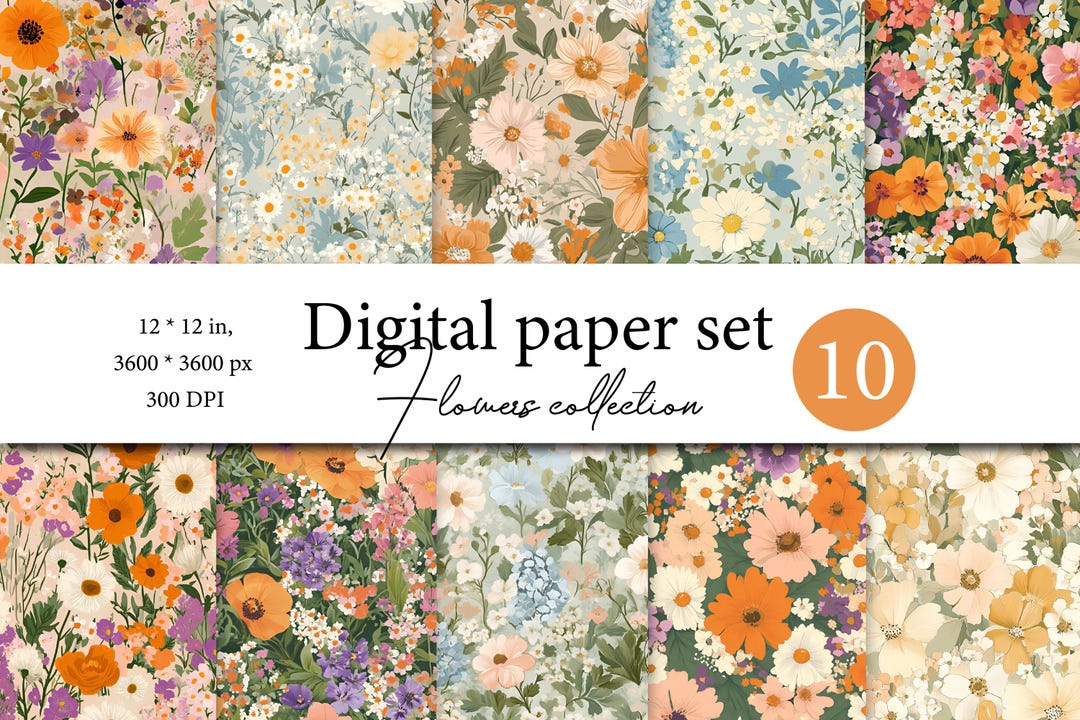 Flowers Seamless Digital Papers, Flowers Scrapbook Paper, Vintage ...
