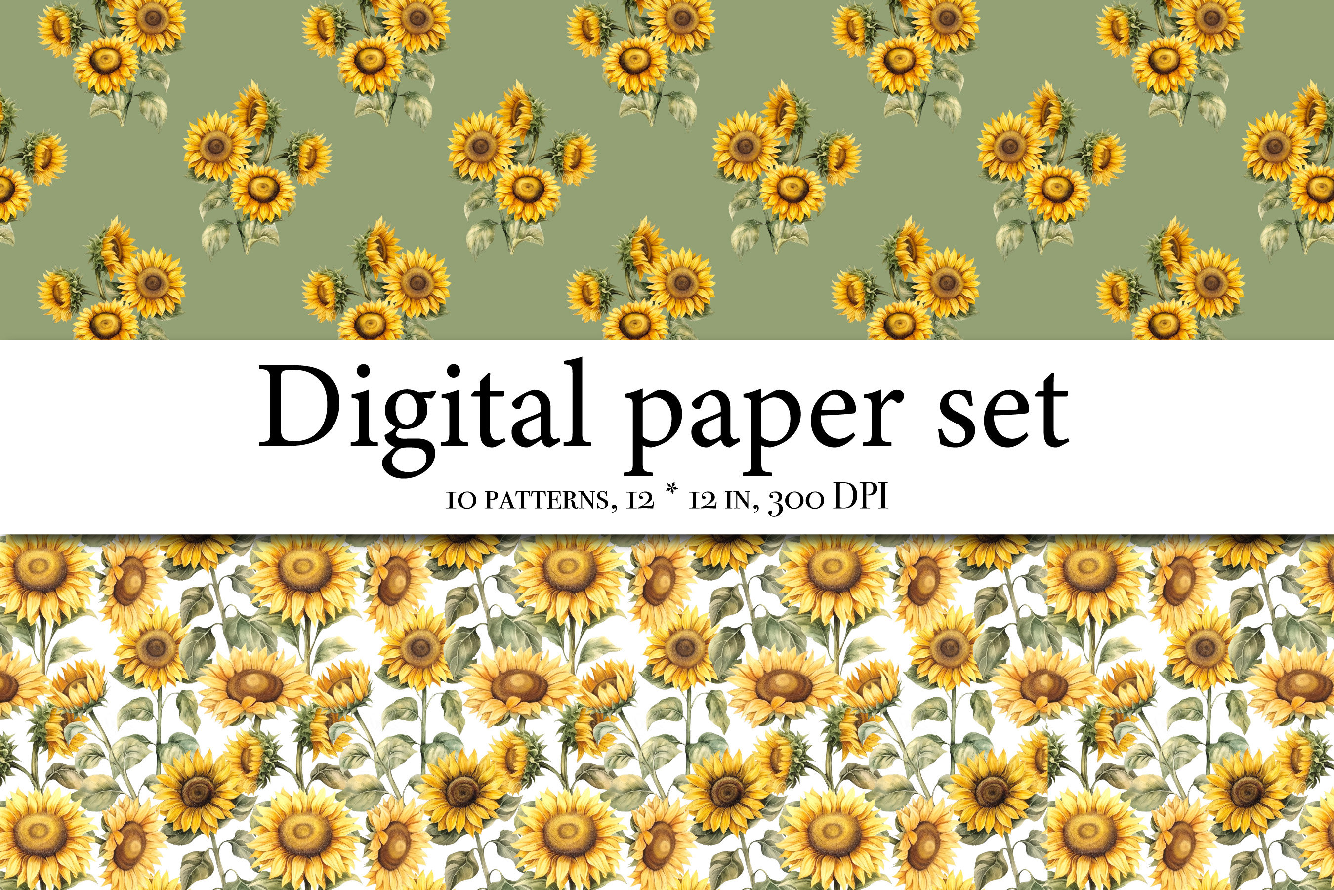 Boho Sunflower Digital Paper, Sunflower Seamless Pattern for Fabric ...