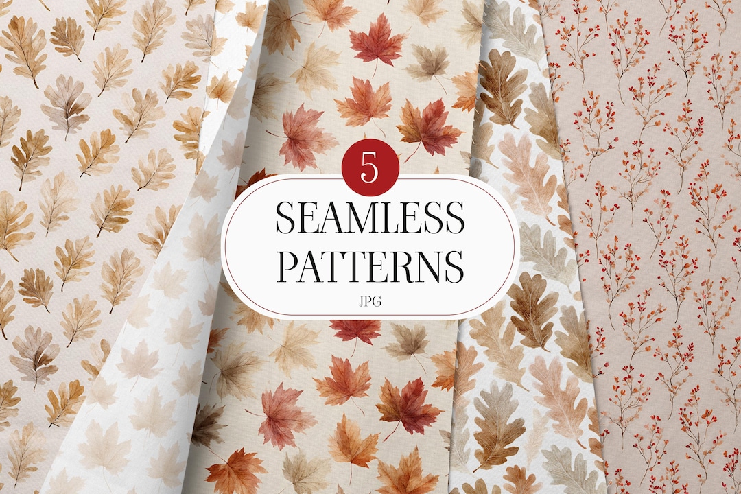 Autumn Seamless Patterns | Fall Leaves Digital Paper | Watercolor Oak ...