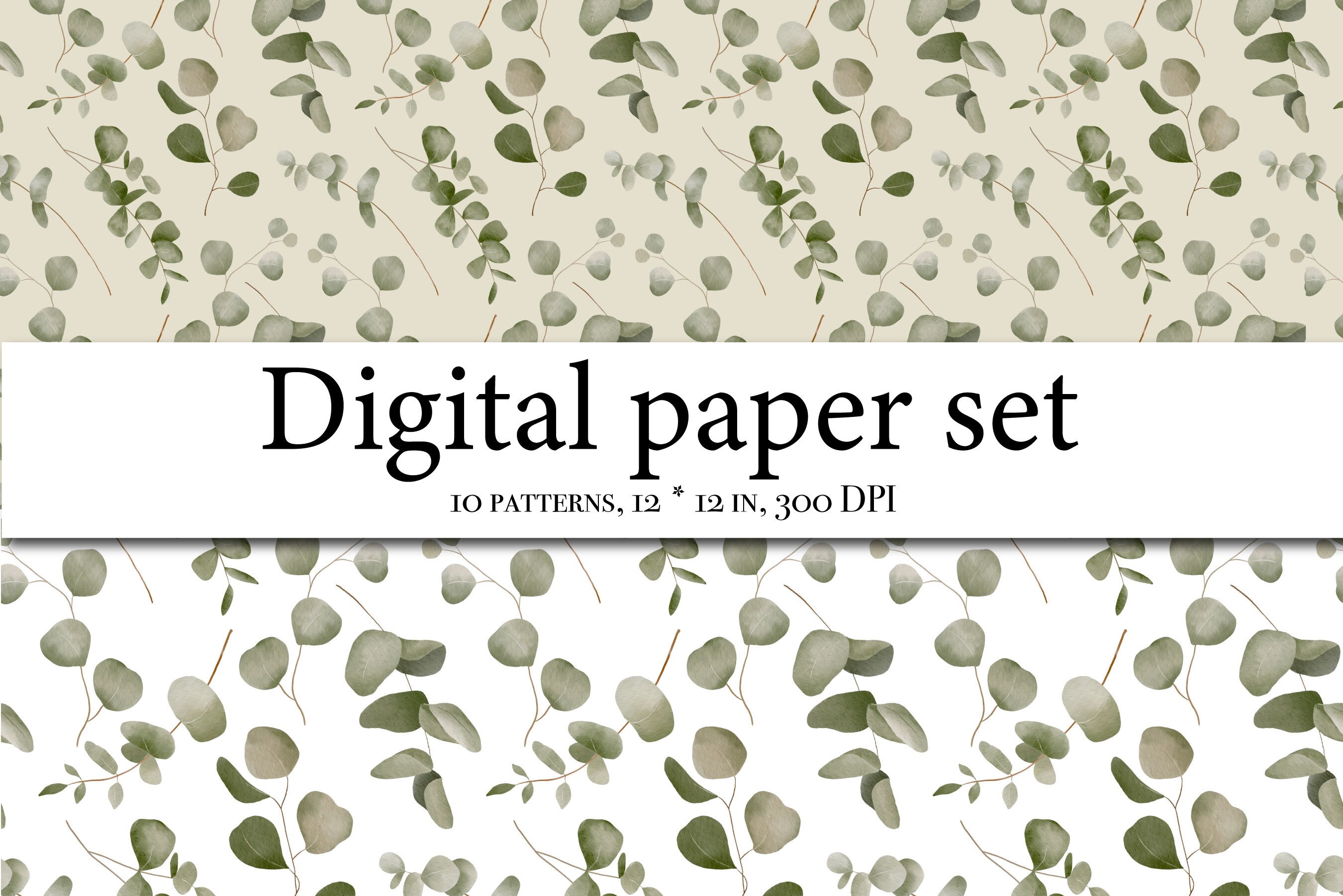 Eucalyptus Digital Paper Greenery Paper Foliage Set Green Leaves ...