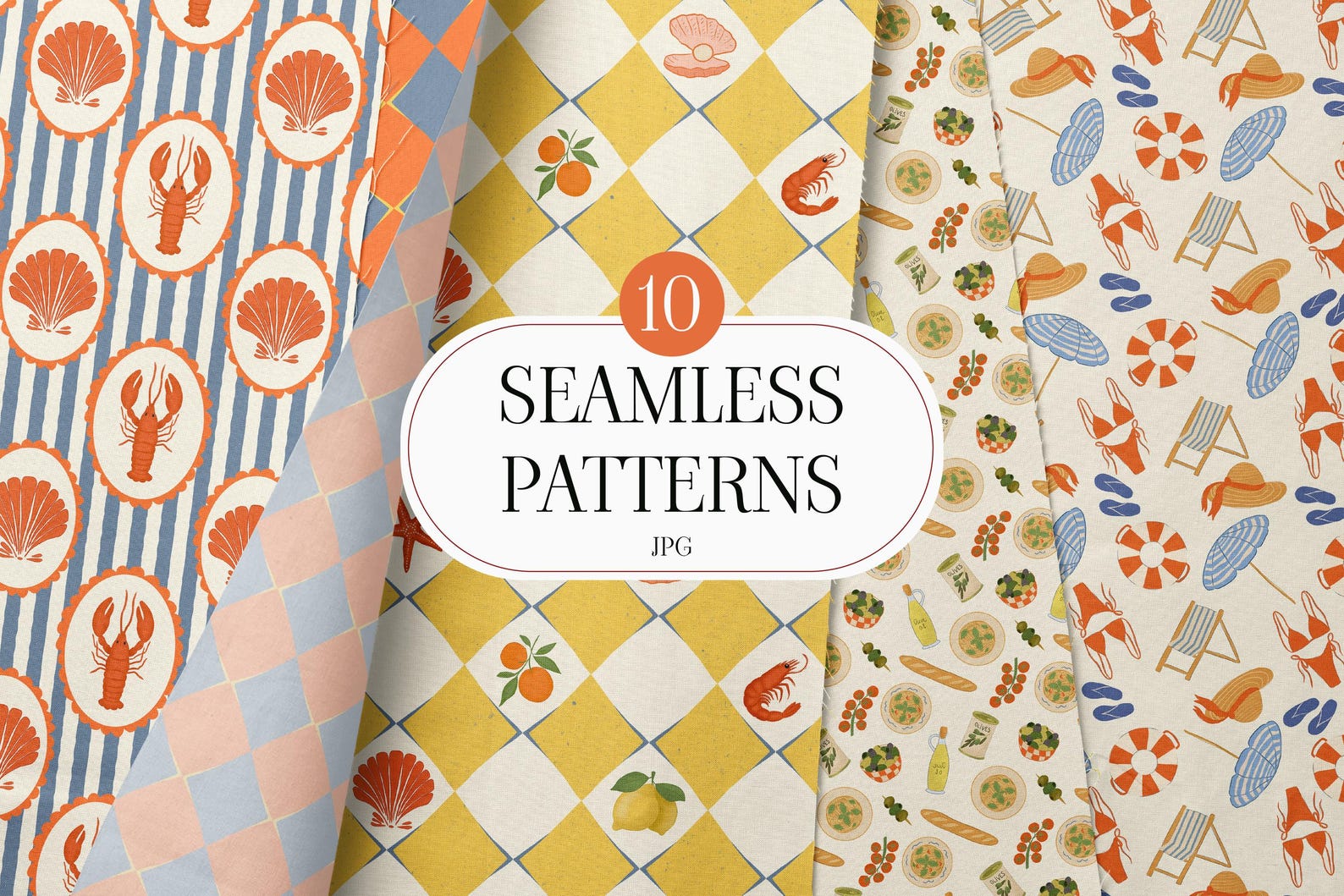 10 Mediterranean Seamless Patterns Bundle, Coastal Summer Digital ...