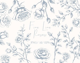 Wedding Roses Bouquets Png Eps Svg Line art vintage clipart, blue roses, digital Roses PNG Celebration Bouquet, Invitation Design