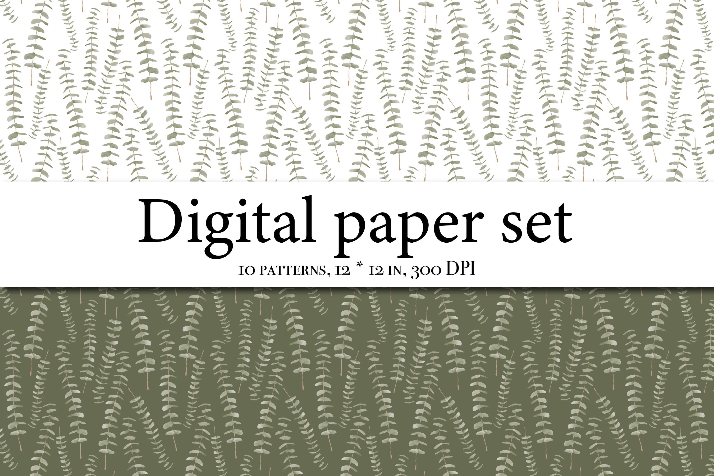 Eucalyptus Digital Paper - Greenery Paper - Foliage Set - Green Leaves ...