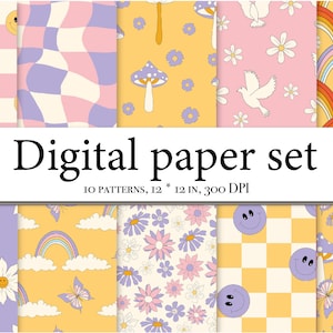 Pattern clipart Hippie Designer Paper - Background - 70s Flower Vintage - Retro Digital Paper - Seamless Pattern - Scrapbook Paper 007