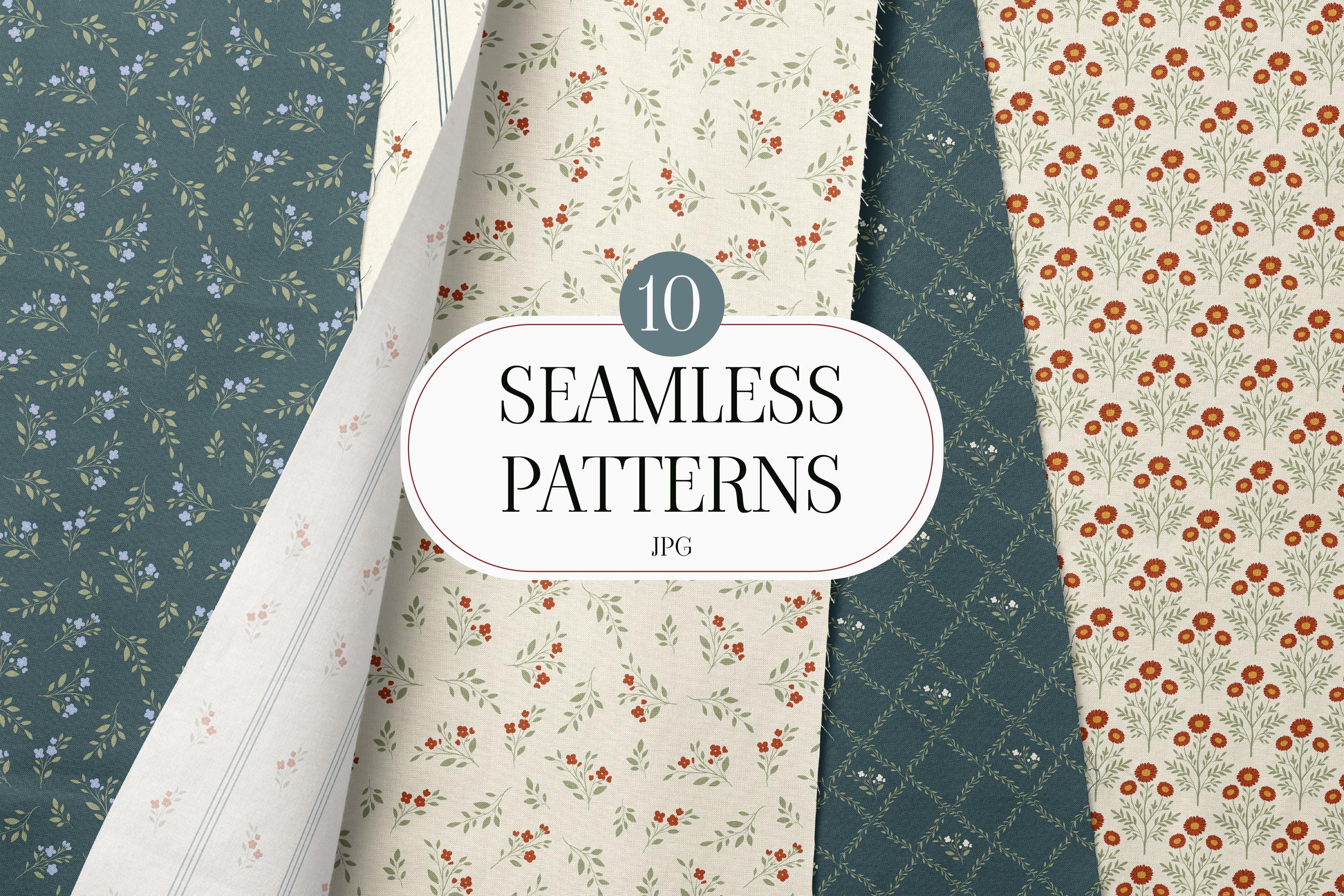 10 Vintage Floral Seamless Patterns Bundle, Cottagecore Botanical ...